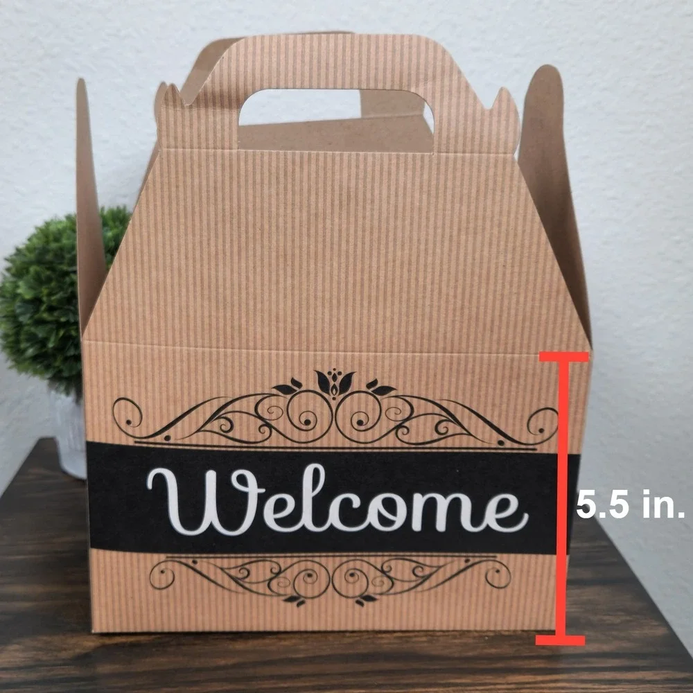 10-Welcome Kraft Striped Gable Gift Box‎ Wedding/Party/Guest 8.5x4.75x5.5